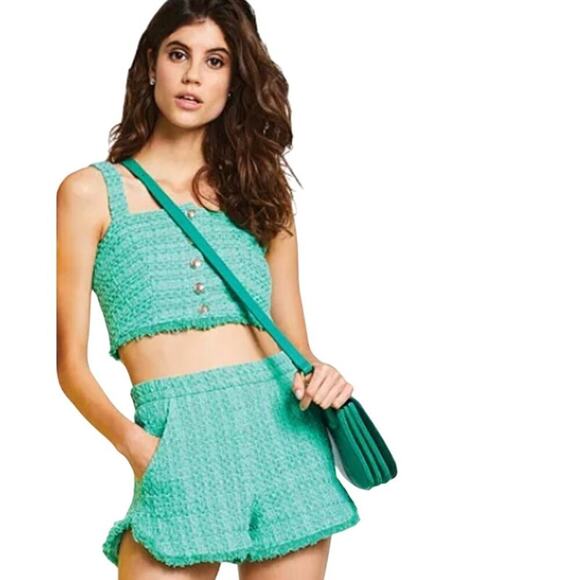 Maje Livete Fringe Trim Tweed Top (1) & Ivete Frayed Hem Shorts (34) - Picture 1 of 16